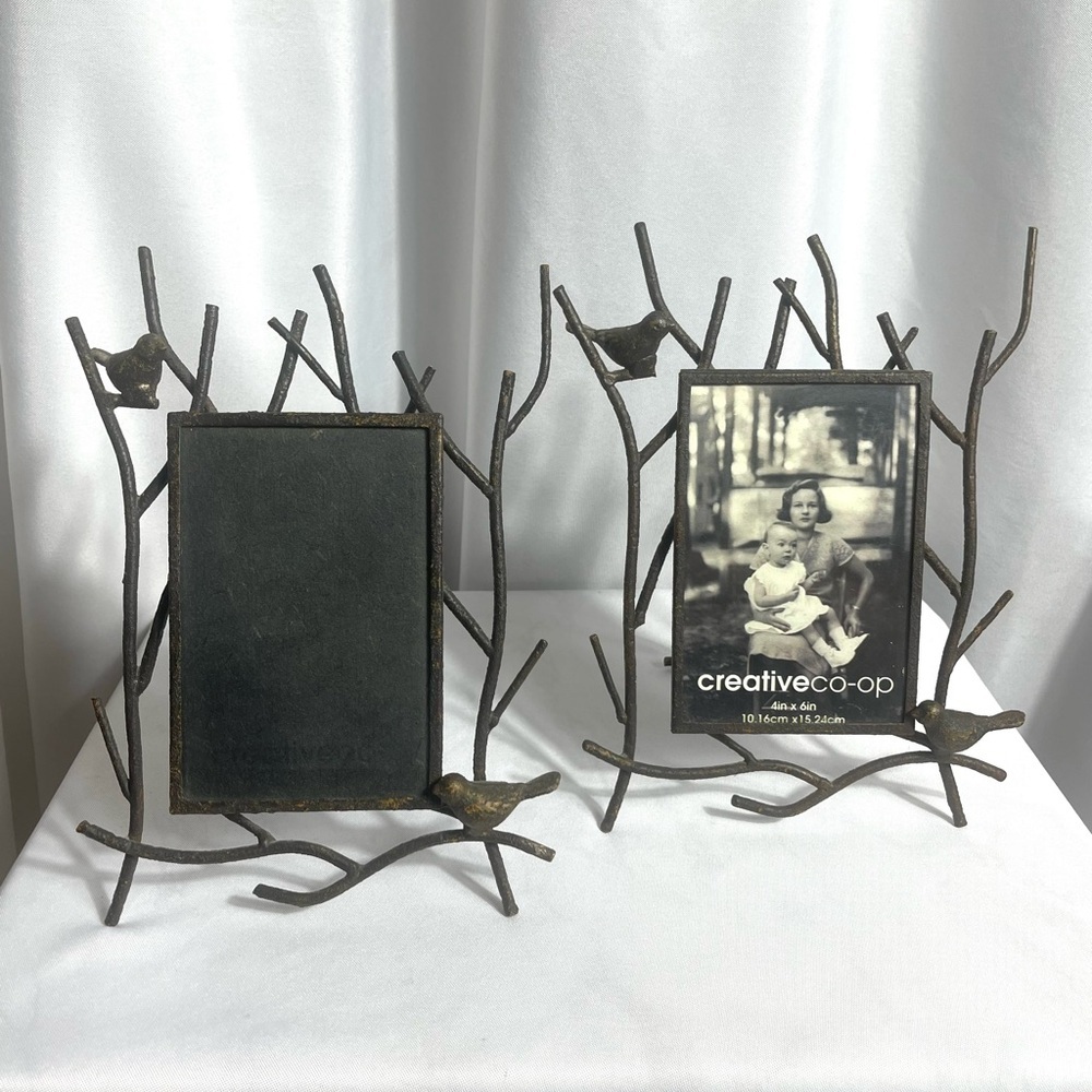 Creative Co-Op Black Bird Branch Photo Frame Set Metal Rustic New Rare Unique